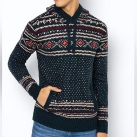 American Eagle Super Soft Birdseye Fairisle Hooded Sweater Mens Xxl - Picture 1 of 9